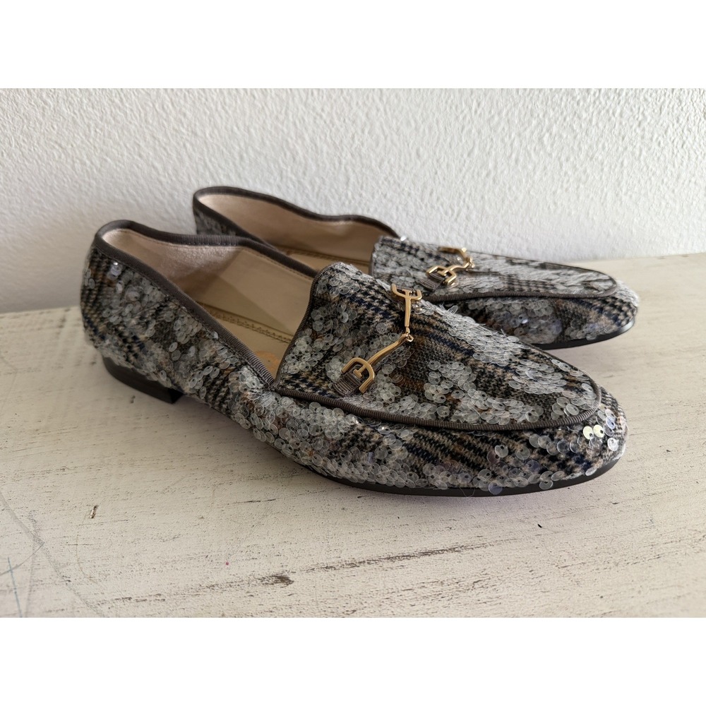 Sam Edelman Loraine Women's Loafers black gray plaid tweed multi sequin sz 9